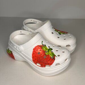 Crocs Bae White Strawberry Platform Clogs Sandals Women Size 7 / New